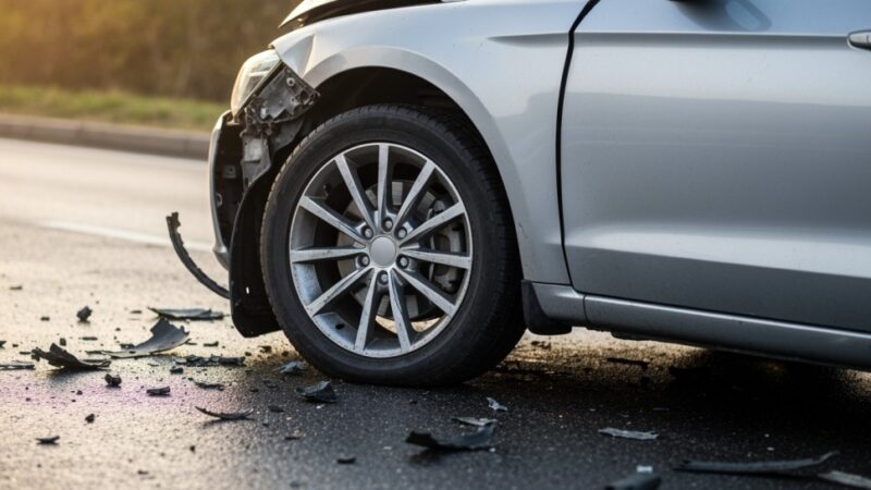 Wypadek na trasie Białobiel – Lelis: kierowca i pasażerowie w szpitalu, droga zablokowana