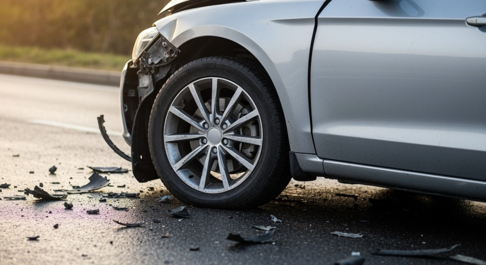 Wypadek na trasie Białobiel – Lelis: kierowca i pasażerowie w szpitalu, droga zablokowana